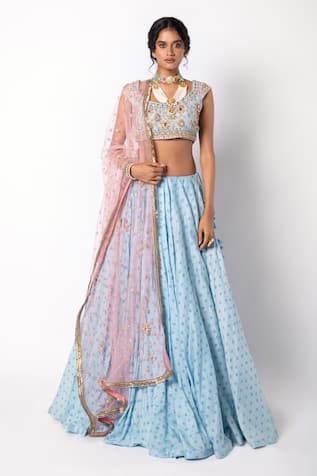 Labbada Block Print Lehenga Embroidered Blouse Set 