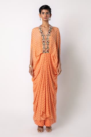 Labbada Crystal Hand Embroidered Placket Kaftan With Pant 