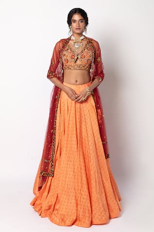 Labbada Block Print Lehenga & Hand Embroidered Blouse Set 