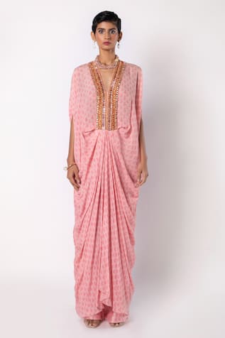 Labbada Crystal Stone Hand Embroidered Kaftan With Pant 