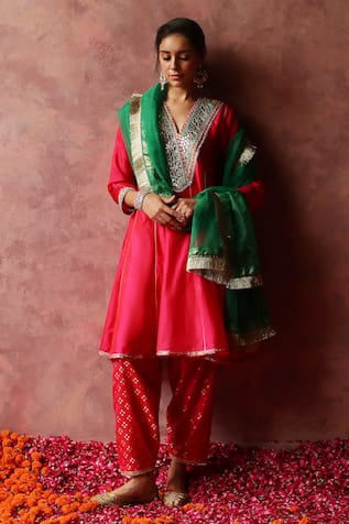 Begum Rumi Silk Kurta Brocade Pant Set 