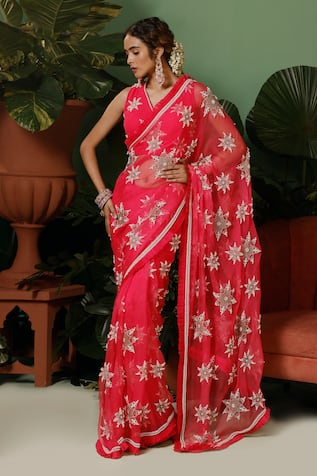 Midushi Bajoria Pearl Embellished Saree With Blouse 