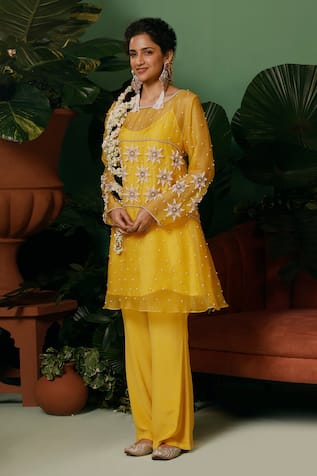 Midushi Bajoria Pearl Embroidered Top & Pant Set 