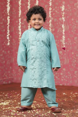 Stand Collar Embroidered Kurta & Pant Set 