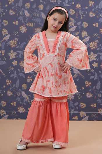 Cute Couture Peach Schiffli Tunic & Palazzo Set 