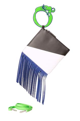 Oceana Clutches Fringed Square Colorblock Wristlet Bag 