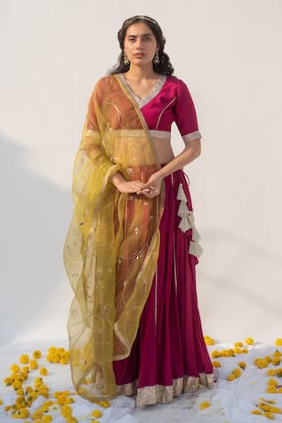 Apeksha Jain Label Hand Embroidered Bordered Lehenga Set 