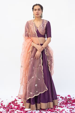 Apeksha Jain Label Brocade Panelled Blouse Lehenga Set 
