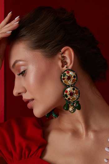 Paisley Pop Kundan Tiered Circular Dangler Earrings 