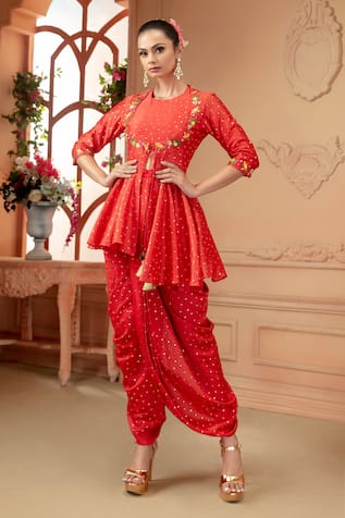 Neeta Lulla Harper Embroidered Peplum Tunic & Dhoti Trouser Set 