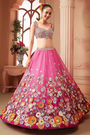 Neeta Lulla Rue Floral Embroidered Bridal Lehenga Set 