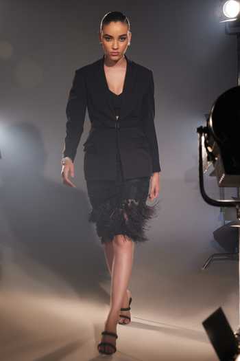 Manika Nanda Renee Feather Trim Skirt Jacket Set 