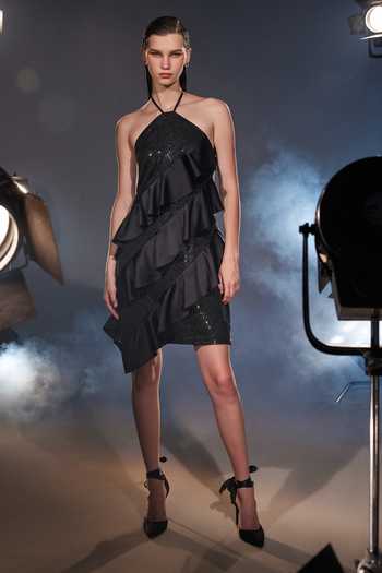 Buy Black German Satin Embroidered Sequin Halter Sasha Frill Dress For  Women by Manika Nanda Online at Aza Fashions.