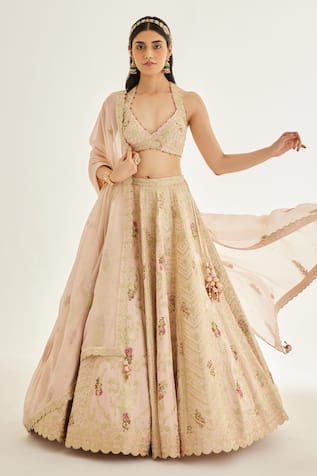 Shyam Narayan Prasad Floral Zari Embroidered Lehenga Set 