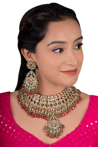 Pendant Drop Stone Choker Set 