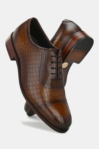 Lafattio Tan Laser Engraved Semi Brogue Shoes 