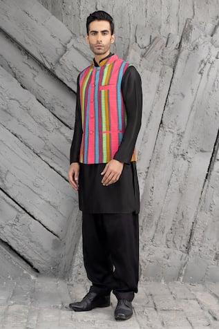 Chhavvi Aggarwal Multicolor Stripe Print Bundi & Kurta Set 