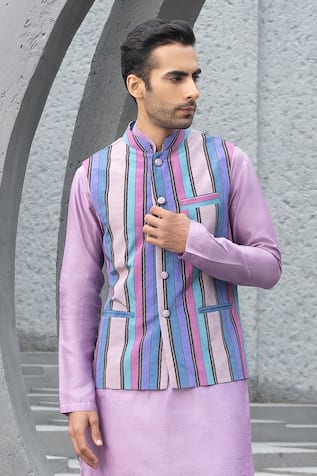 Chhavvi Aggarwal Multi Striped Print Crepe Bundi 