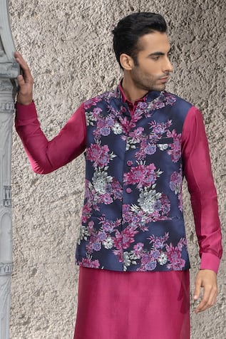 Chhavvi Aggarwal Floral Print Navy Bundi Jacket 