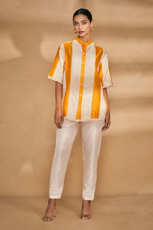 Gulabo by Abu Sandeep Chanderi Stripe Pattern Shirt
