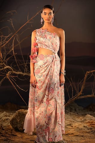 Aditi Gupta Blossom Print Draped Dress 