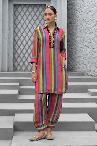 Chhavvi Aggarwal Stripe Print Shirt Kurta With Salwar 