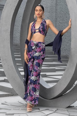 Chhavvi Aggarwal Floral Print Blouse & Bell Bottom Pant Set 