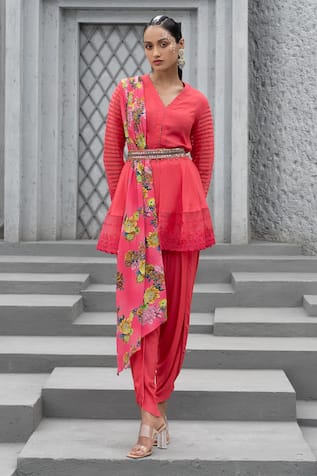 Chhavvi Aggarwal Peplum Draped Tunic & Dhoti Pant Set 