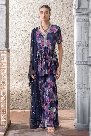 Chhavvi Aggarwal Printed Peplum Jacket Sharara Set 