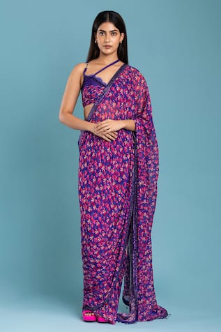 Raasa Pre-Draped Saree With Cross-Back Blouse 