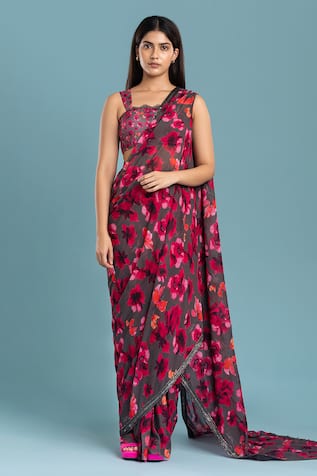 Raasa Dancing Dynamo Pre-Draped Printed Saree With Blouse 