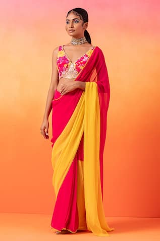 Seema Thukral Saree With Floral Print Blouse 