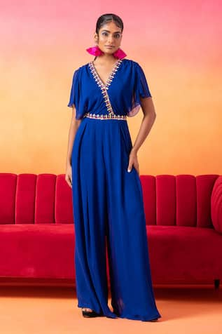 Seema Thukral Border Embroidered Pre-Draped Jumpsuit 