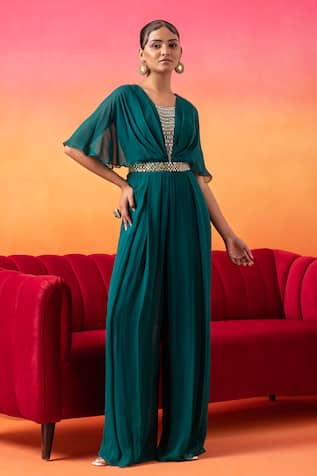 Seema Thukral Neck Hand Embroidered Pre-Draped Jumpsuit 