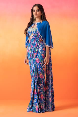 Seema Thukral Floral Print Pre-Stitched Saree With Blouse 