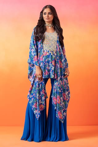 Seema Thukral Floral Print Kaftan With Gharara 