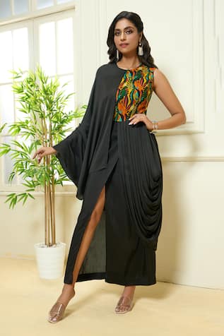 Aariyana Couture Tropical Print Cowl Draped Tunic 