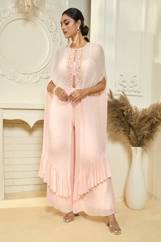 Aariyana Couture Yoke Embroidered Frill Kurta & Palazzo Set 