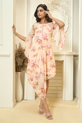 Aariyana Couture Floral Print Cowl Draped Tunic 