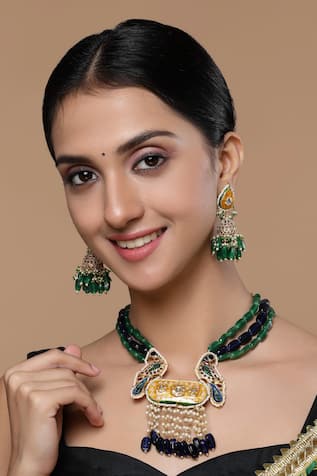 Peacock Kundan Embellished Necklace Set 