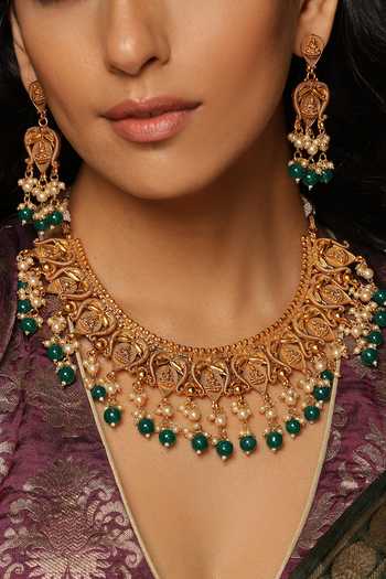 Swabhimann Bead Embellished Temple Necklace Set 