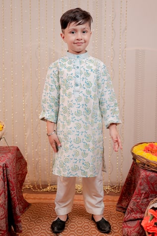 Tiny Colour Floral Hand Block Print Kurta Set 