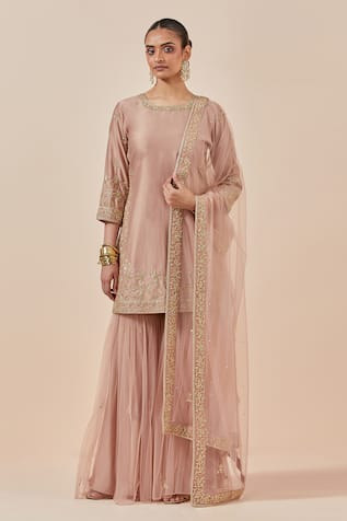 Ikshita Choudhary Floral Embroidered Chanderi Kurta Gharara Set 