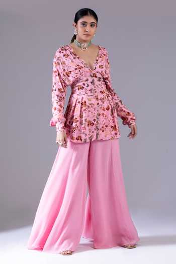 Krisha Sunny Ramani Floral Print Peplum Kurta & Sharara Set 