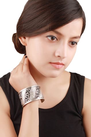 Floral Carved Silver Bracelet 