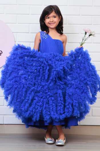 Pinkcow designs pvt ltd Draped One Shoulder Ruffled Gown 