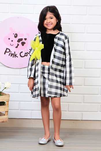 Pinkcow designs pvt ltd Mini Me Checkered Jacket & Skirt Set 