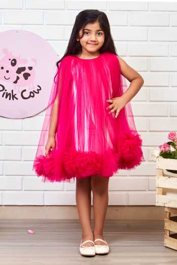 Pinkcow designs pvt ltd Layered Pom Pom Lined Dress 