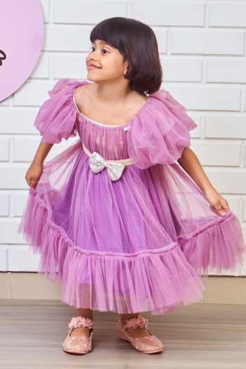 Pinkcow designs pvt ltd Solid Puffed Sleeve Dress 
