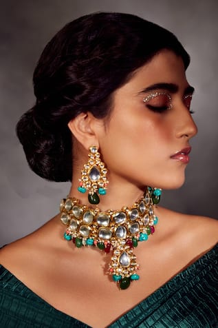 Navrattan Polki Choker Necklace Set 